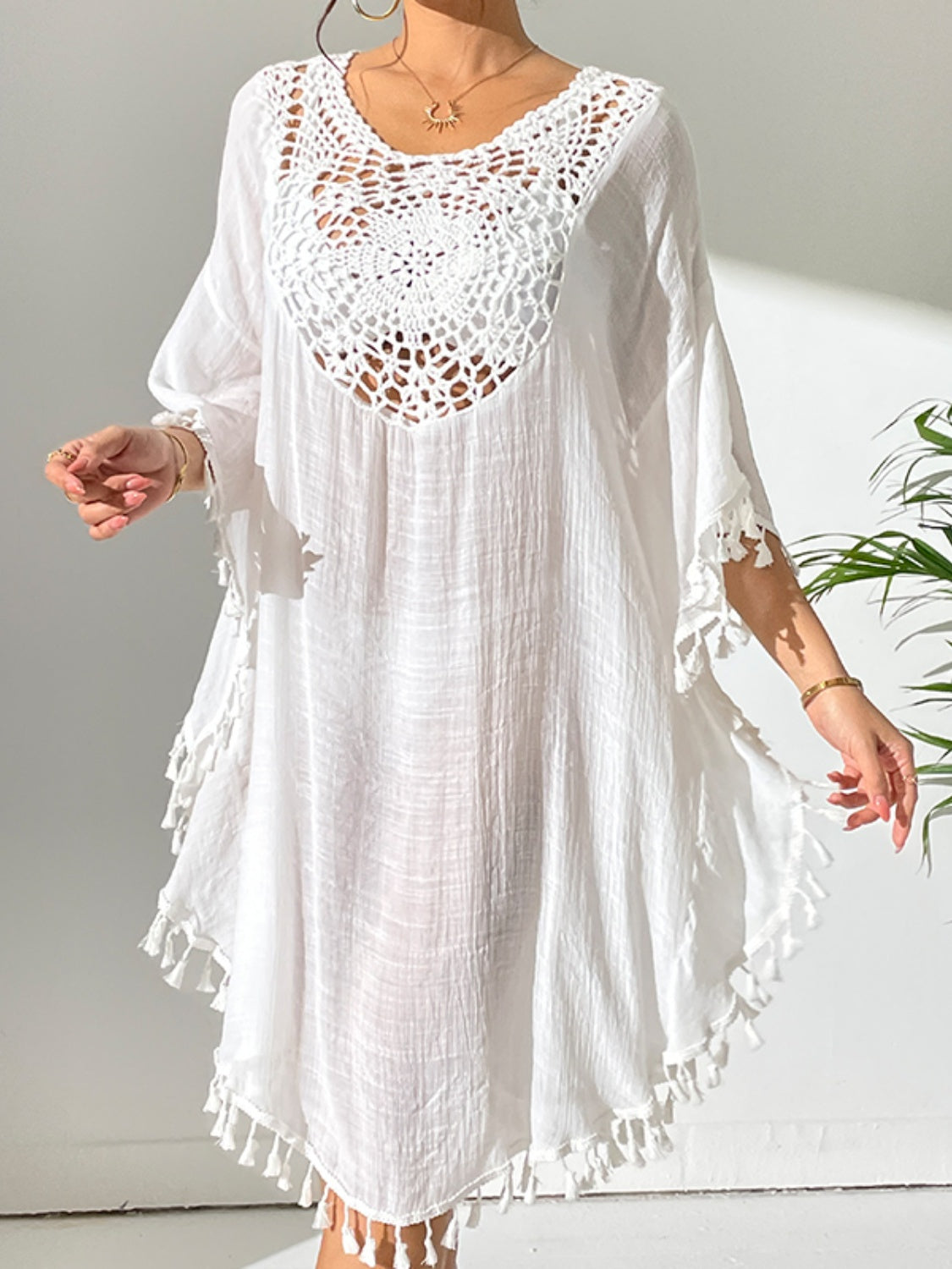 Tassel Cutout Scoop Neck Cover-Up Dress - AllIn Computer