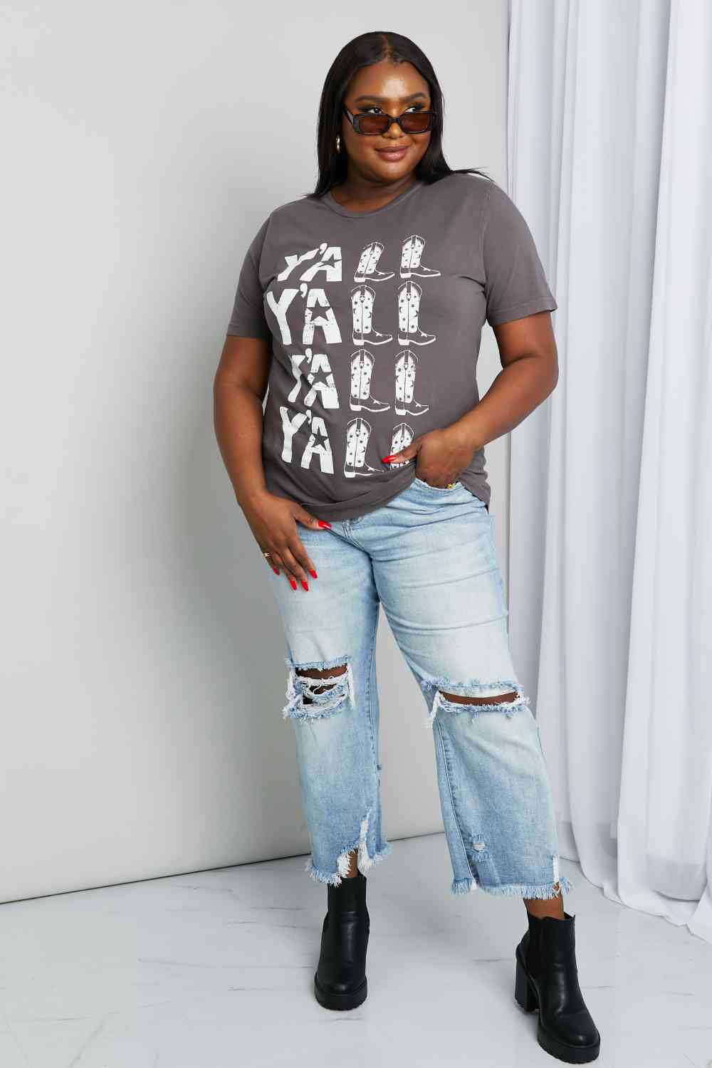 mineB Full Size Y'ALL Cowboy Boots Graphic Tee - AllIn Computer