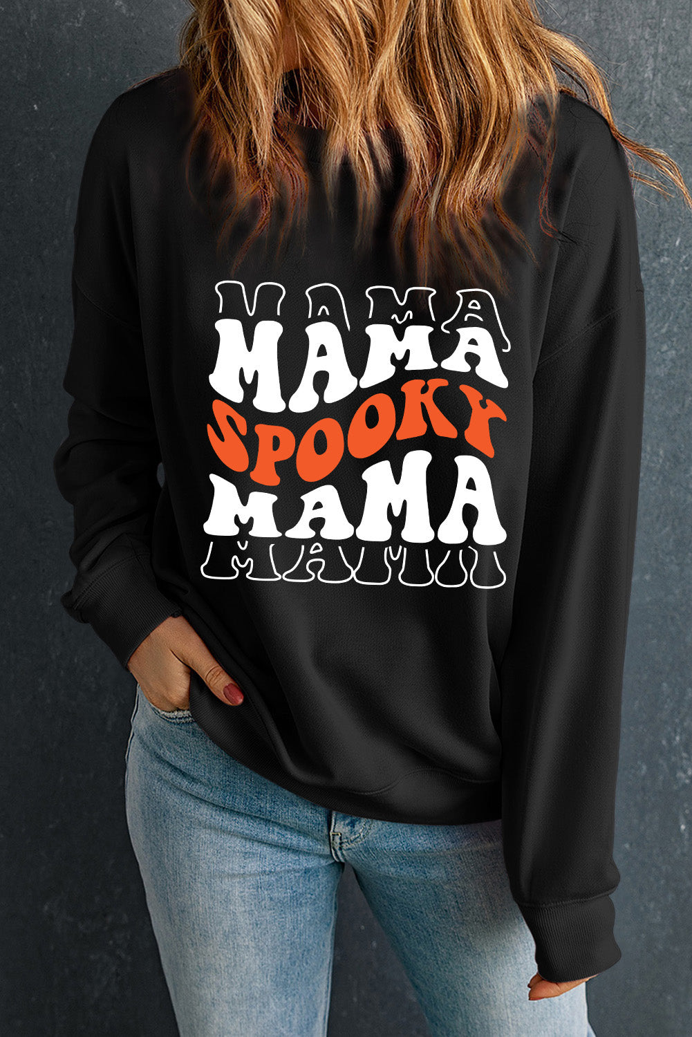 Round Neck Long Sleeve SPOOKY MAMA Sweatshirt - AllIn Computer