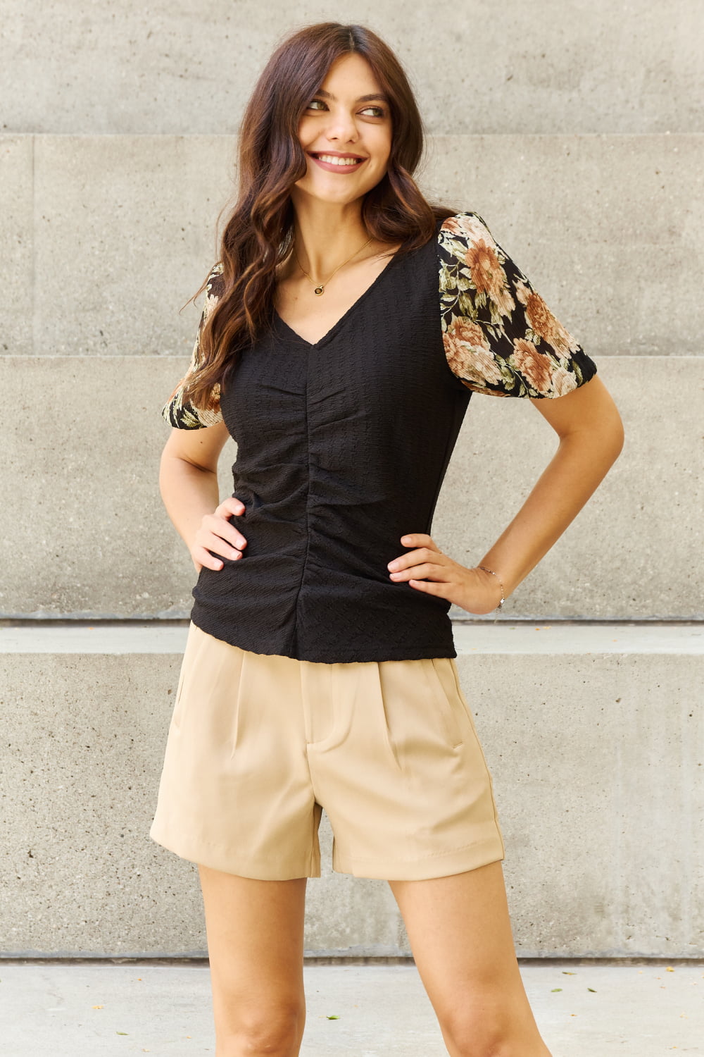 And The Why Hold Me Close Full Size Floral Print Textured Sleeve Knit Top - AllIn Computer