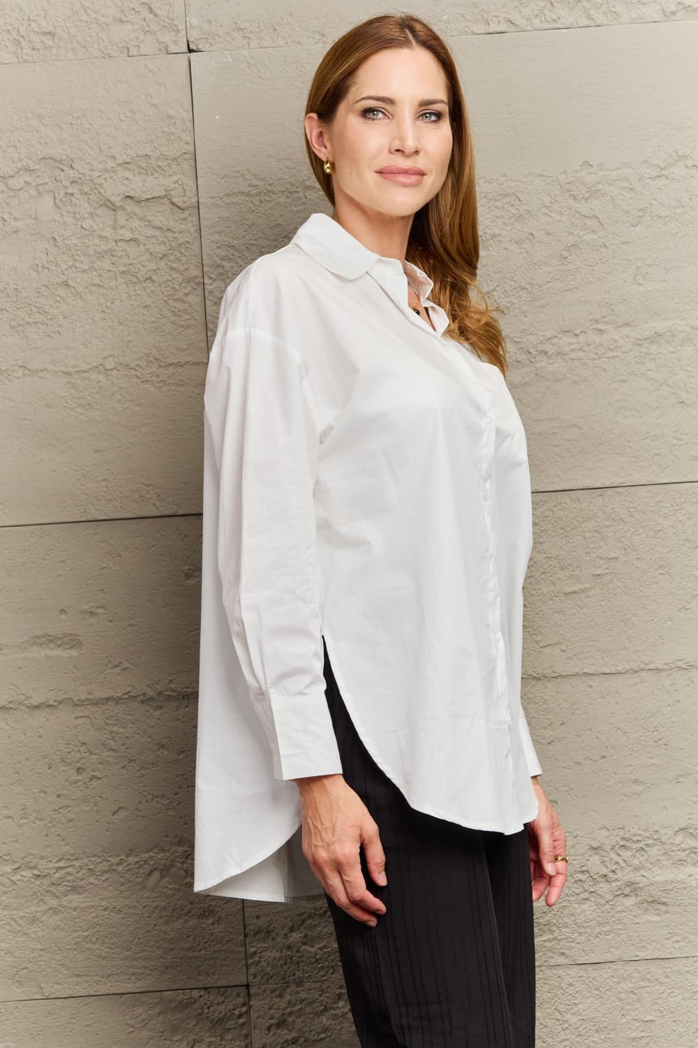 Dropped Shoulder Slit Shirt - AllIn Computer