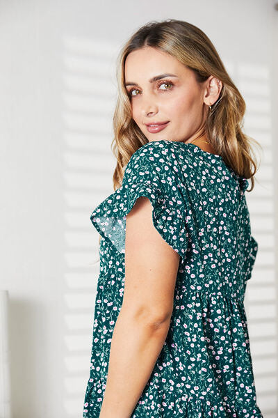 Double Take Short Flounce Sleeve Tiered Dress - AllIn Computer