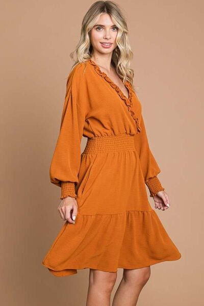 Culture Code Full Size Frill Smocked Lantern Sleeve Mini Dress - AllIn Computer