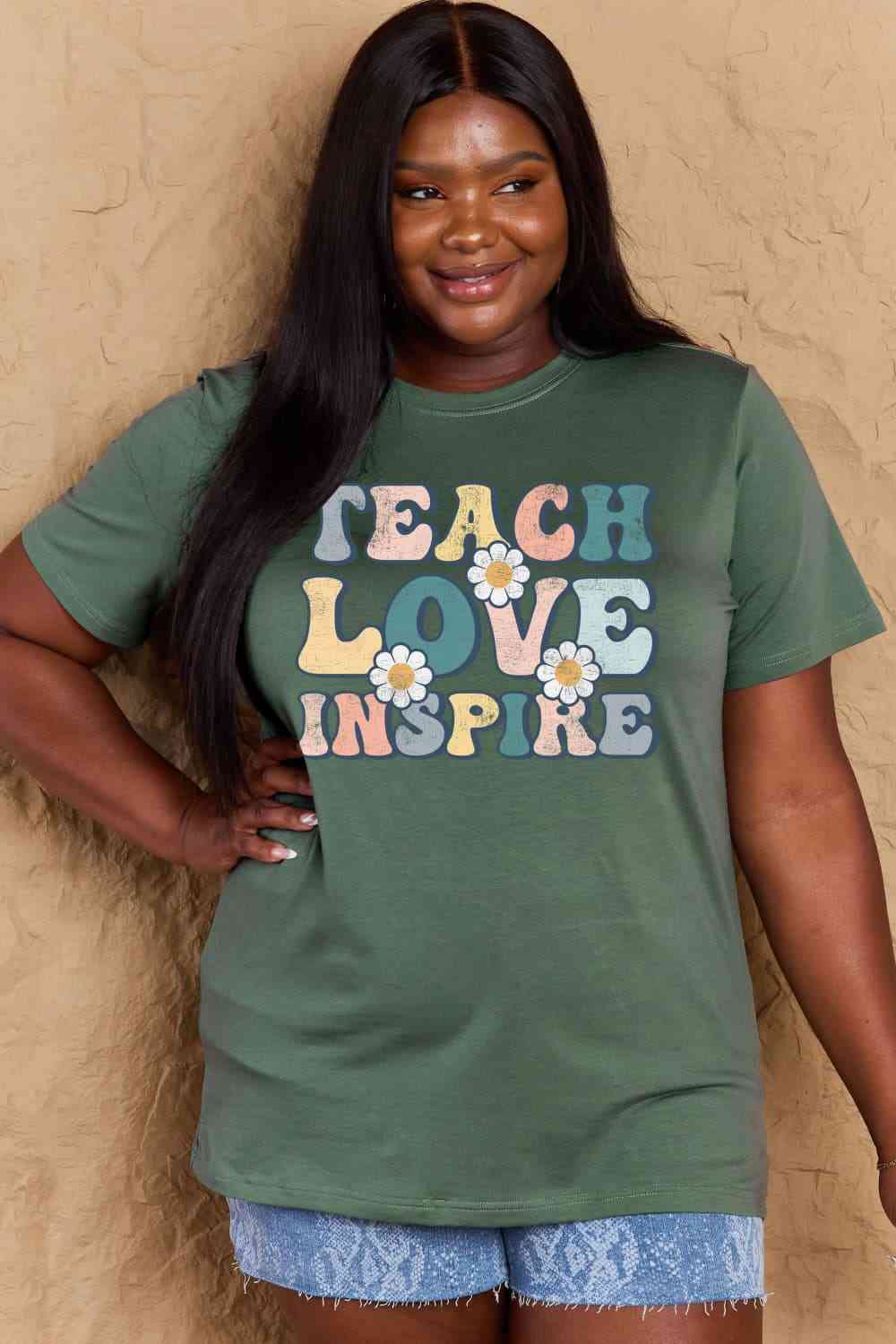 Simply Love Full Size TEACH LOVE INSPIRE Graphic Cotton T-Shirt - AllIn Computer