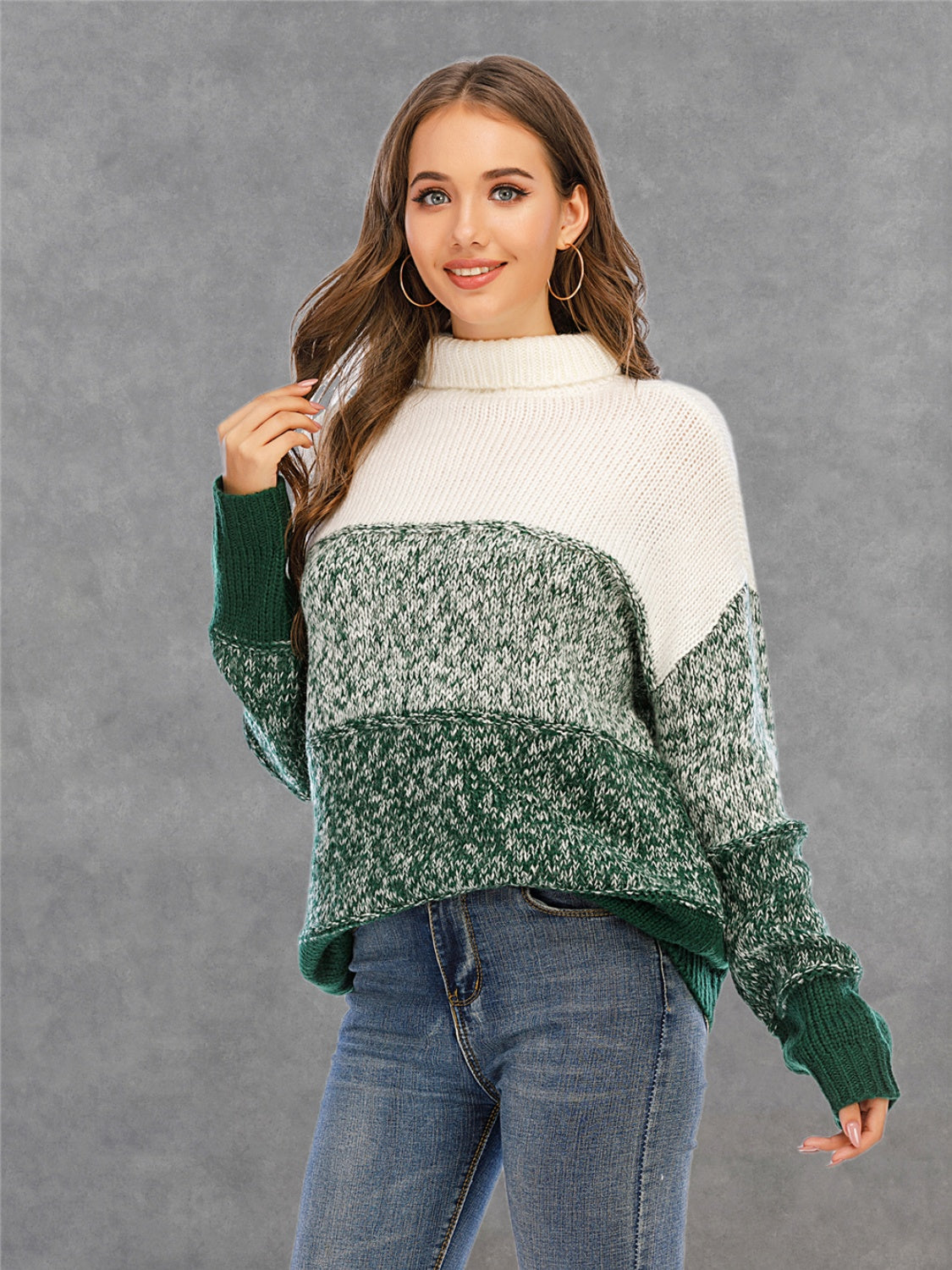 Color Block Turtleneck Sweater - AllIn Computer