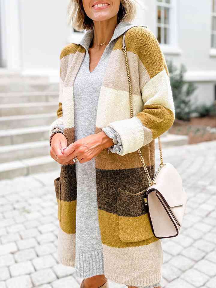 Color Block Dropped Shoulder Cardigan - AllIn Computer