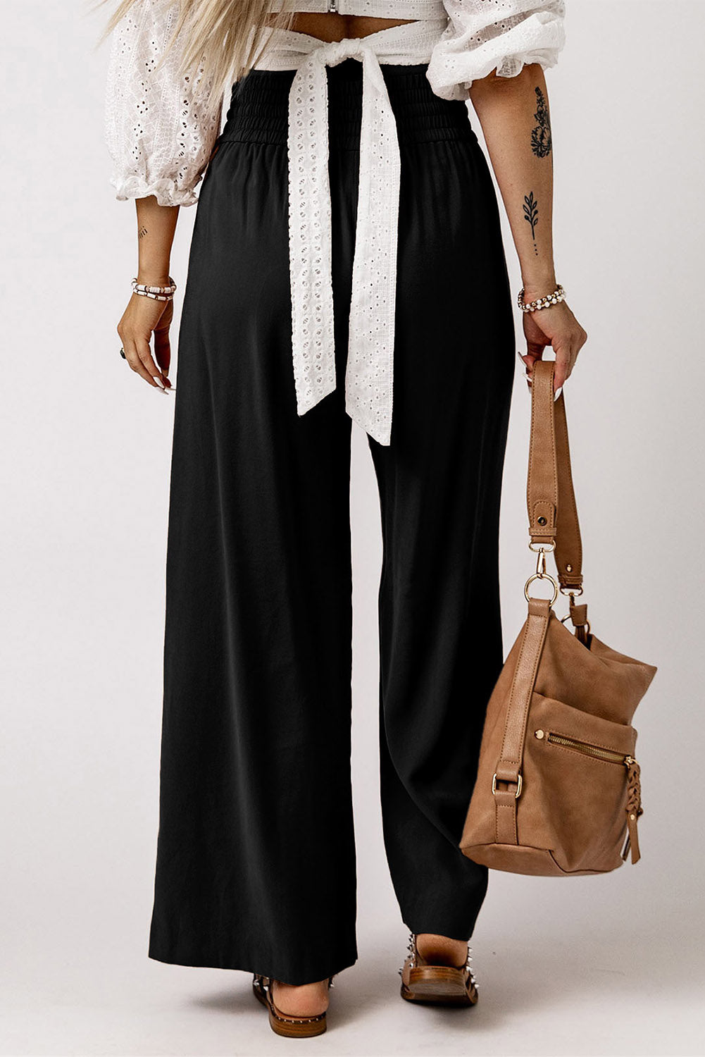 Drawstring Smocked Waist Wide Leg Pants - AllIn Computer