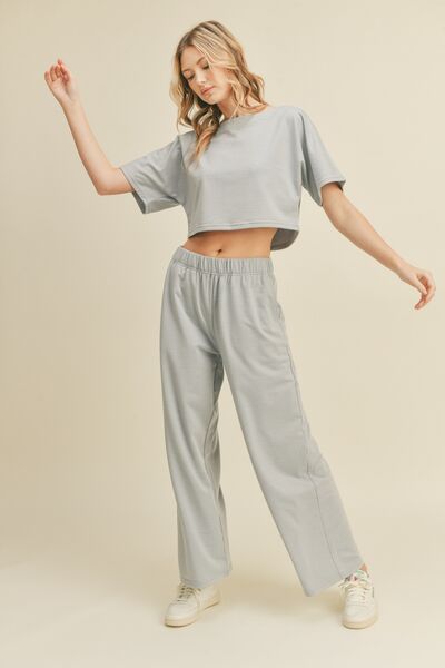 Kimberly C Full Size Short Sleeve Cropped Top and Wide Leg Pants Set - AllIn Computer