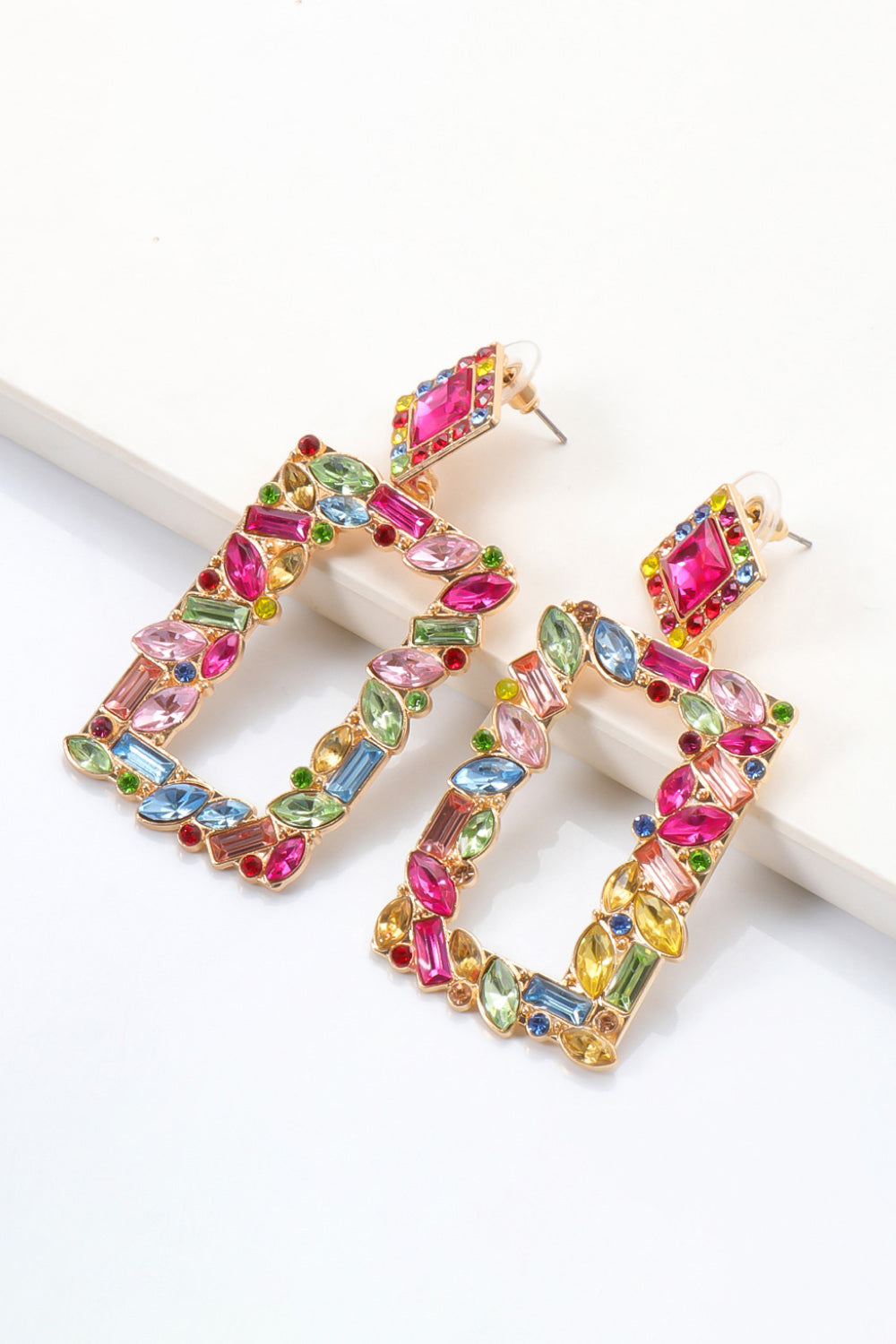 Square Shape Glass Stone Dangle Earrings - AllIn Computer