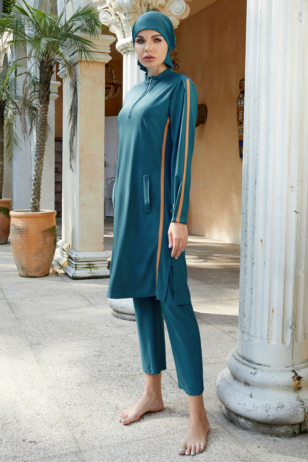 Cap, Quarter Zip Top and Pants Swim Set - AllIn Computer