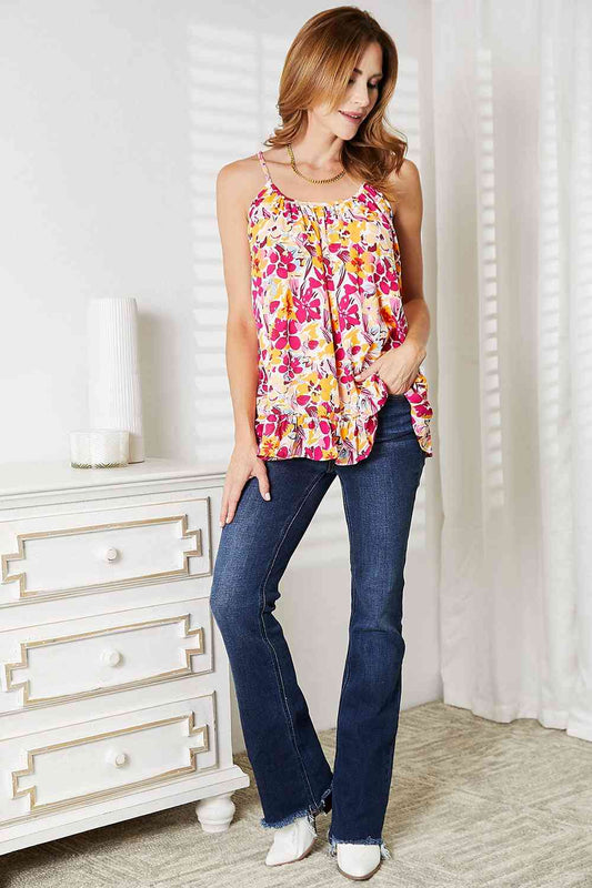 Double Take Floral Scoop Neck Ruffle Hem Cami - AllIn Computer