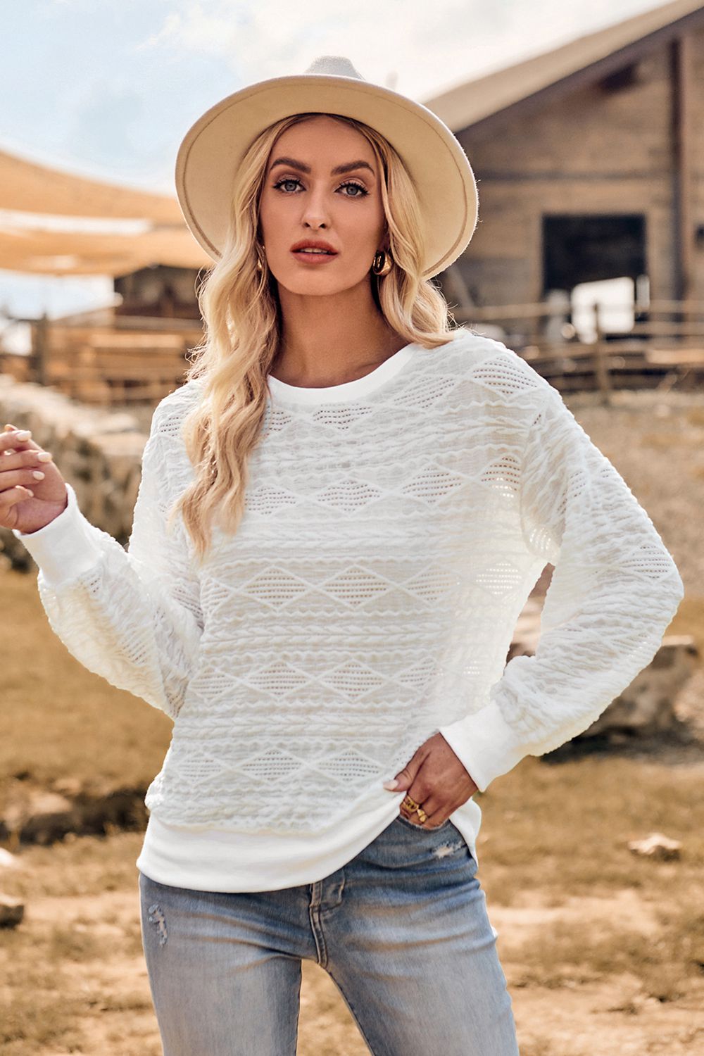 Round Neck Long Sleeve Knit Top - AllIn Computer