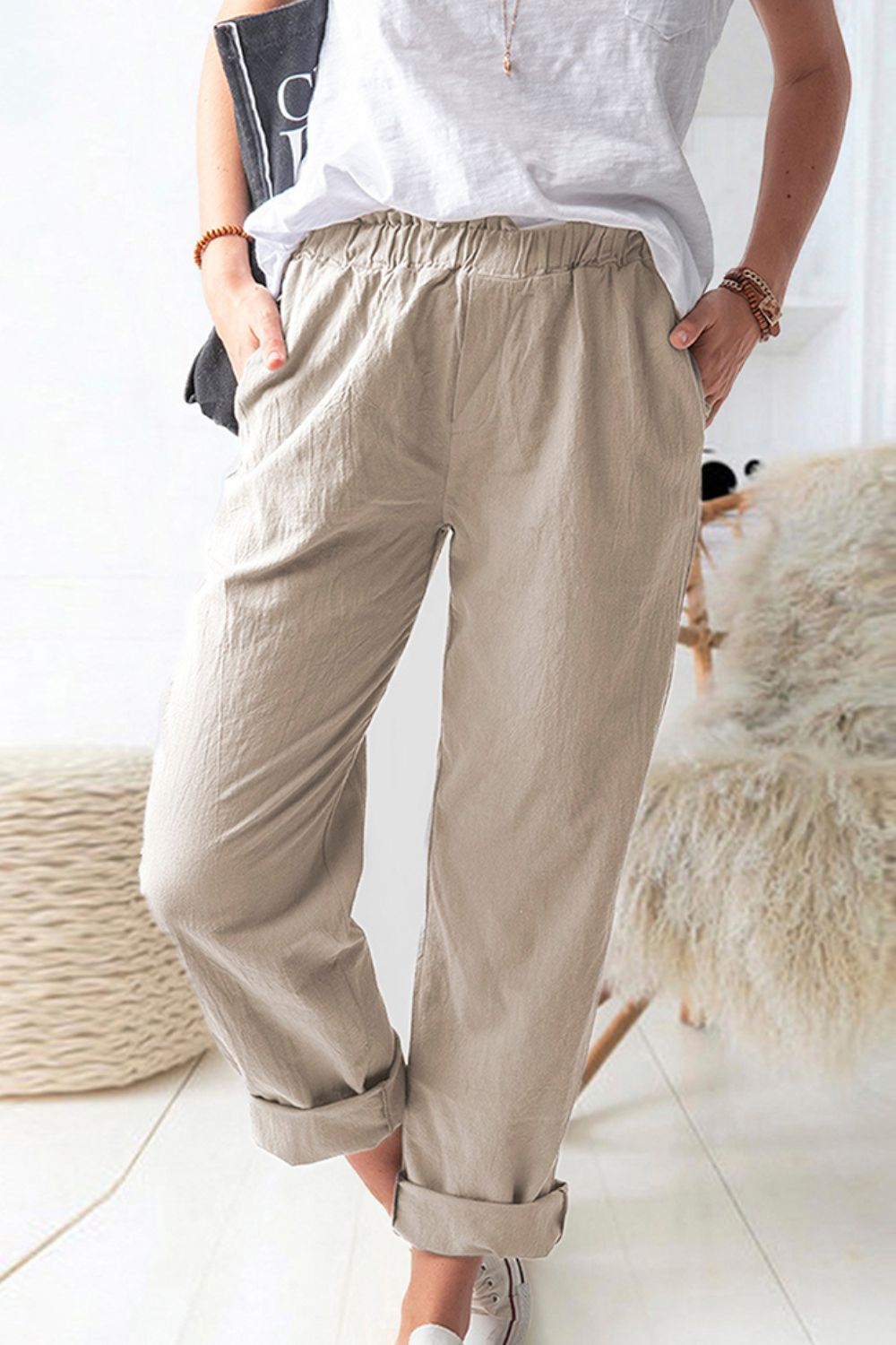Paperbag Waist Pull-On Pants with Pockets - AllIn Computer