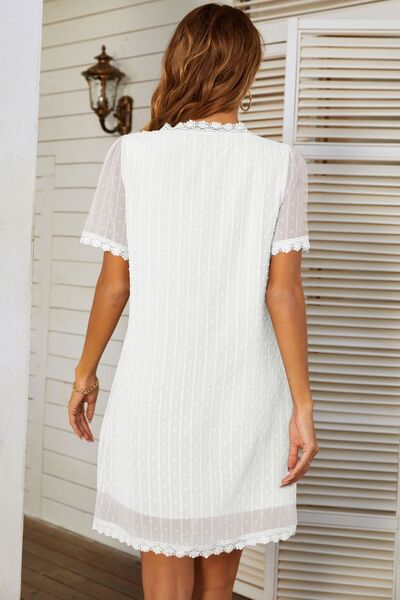Lace Detail V-Neck Short Sleeve Dress - AllIn Computer