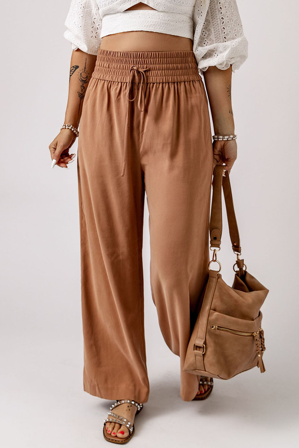 Drawstring Smocked Waist Wide Leg Pants - AllIn Computer