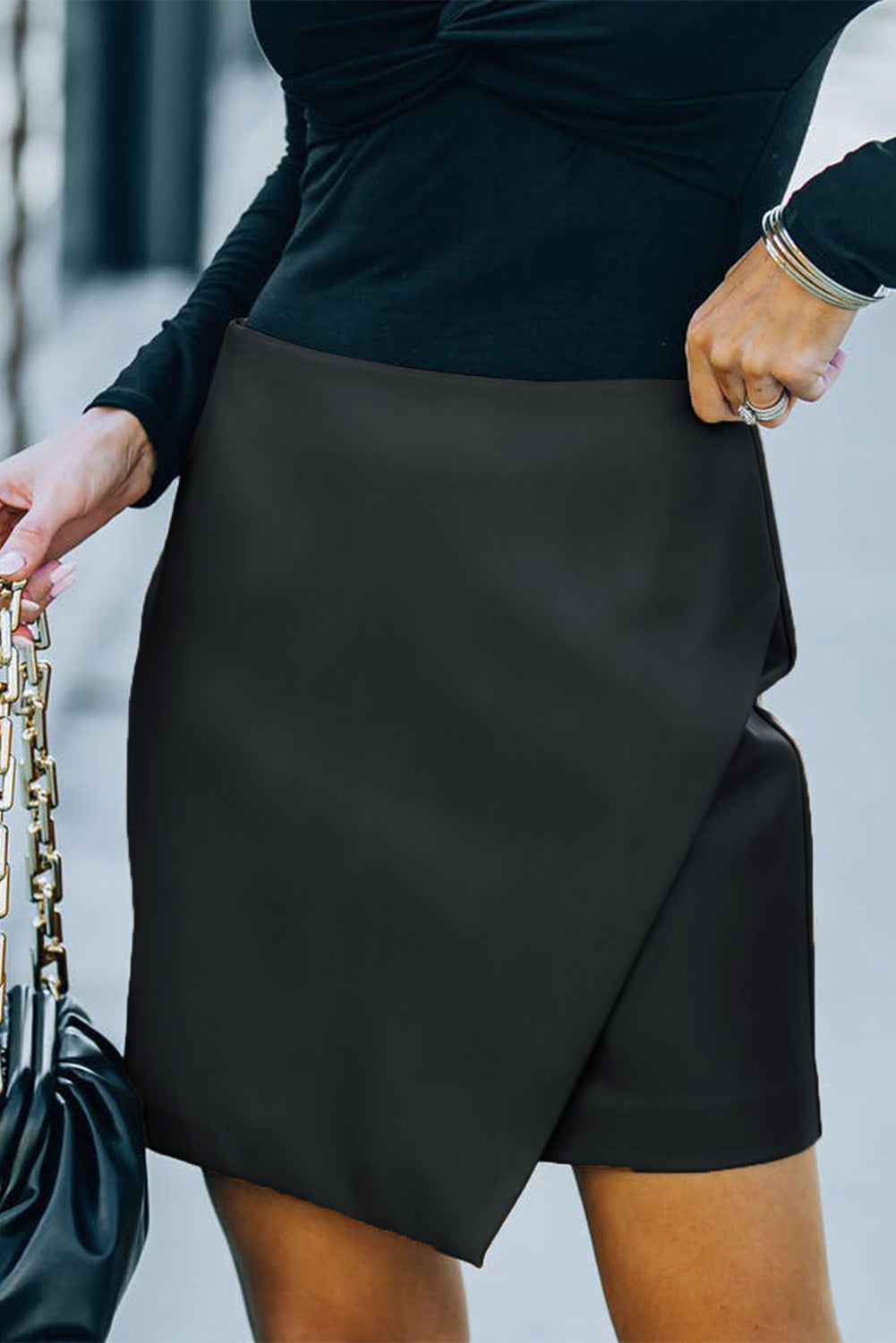 Double Take Asymmetrical PU Leather Mini Skirt - AllIn Computer