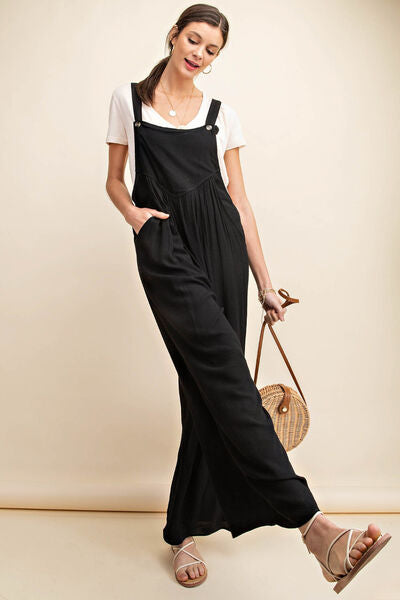 Kori America Full Size Sleeveless Ruched Wide Leg Overalls - AllIn Computer