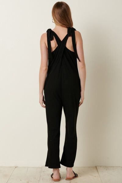 Mittoshop Rib Knit V-Neck Cross Back Jumpsuit - AllIn Computer