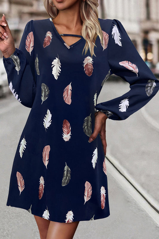 Feather Print V-Neck Dress - AllIn Computer