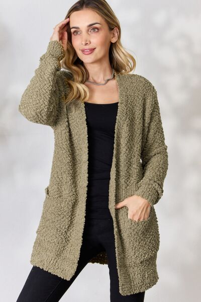Zenana Falling For You Full Size Open Front Popcorn Cardigan - AllIn Computer
