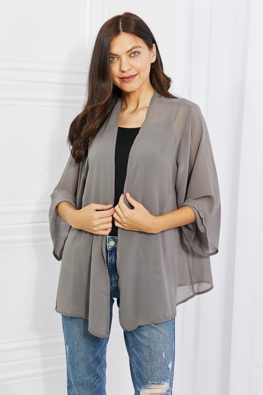 Melody Just Breathe Full Size Chiffon Kimono in Grey - AllIn Computer