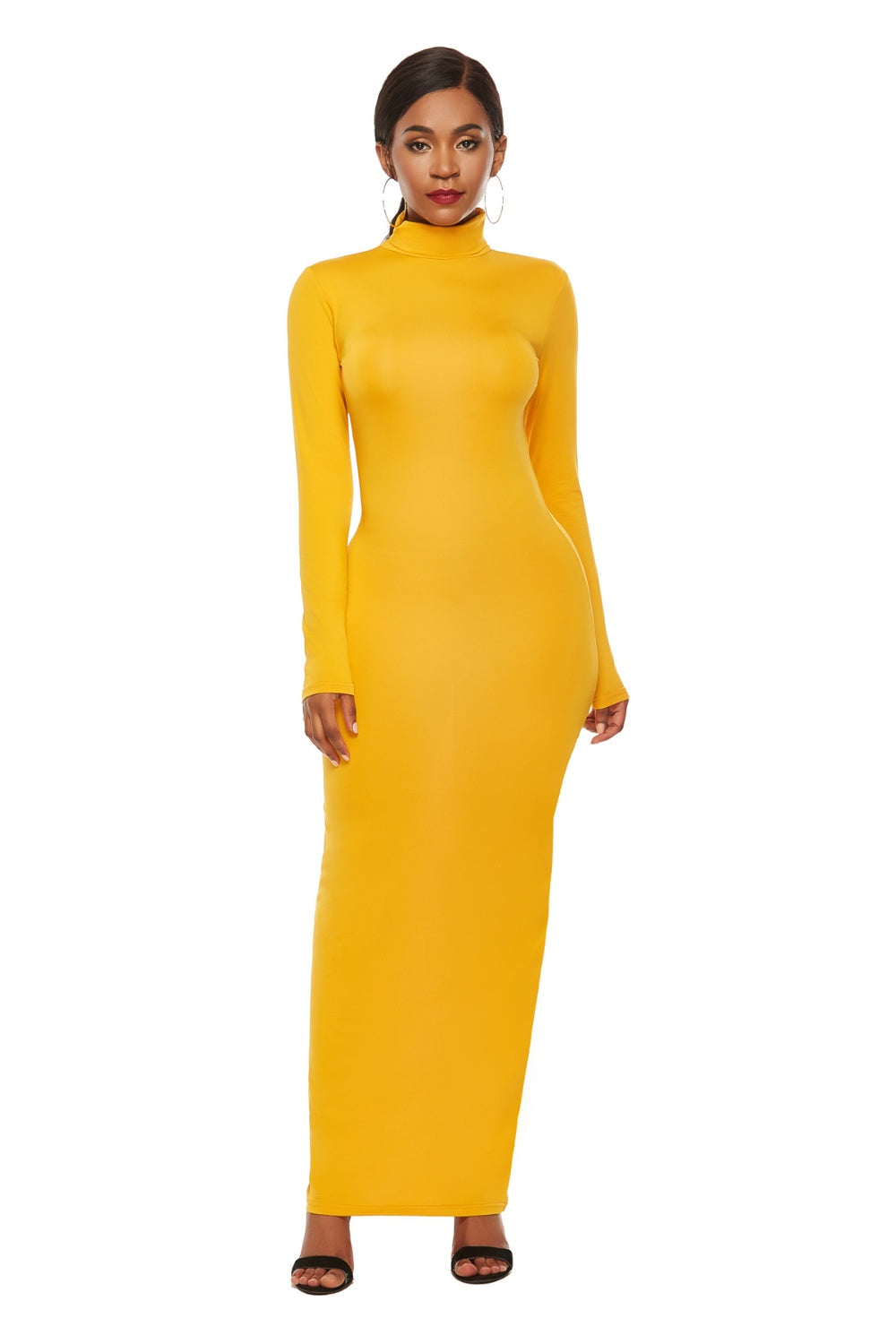 Mock Neck Long Sleeve Maxi Slim Dress - AllIn Computer
