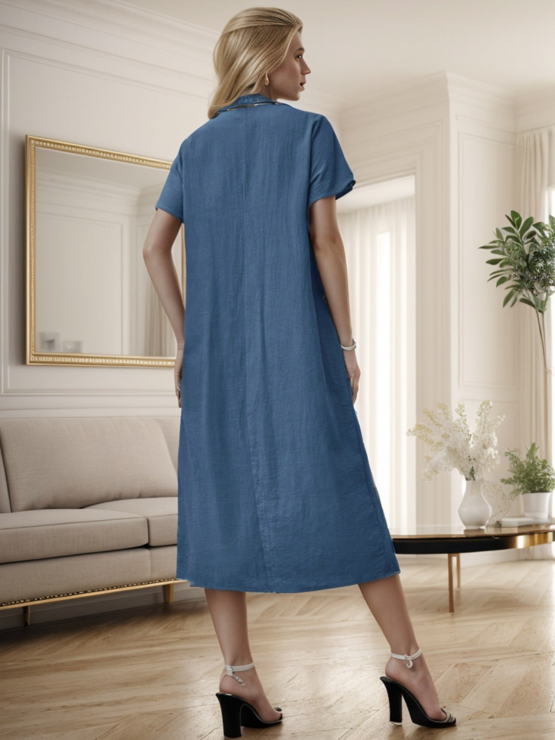 Surplice Short Sleeve Midi Dress - AllIn Computer