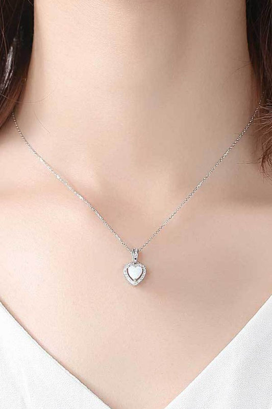 Opal Heart Pendant 925 Sterling Silver Necklace - AllIn Computer