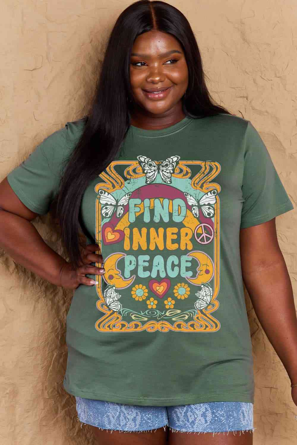 Simply Love Full Size FIND INNER PEACE Graphic Cotton T-Shirt - AllIn Computer