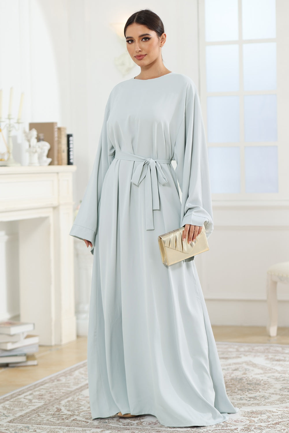 Round Neck Kimono Sleeve Tie Waist Dress - AllIn Computer
