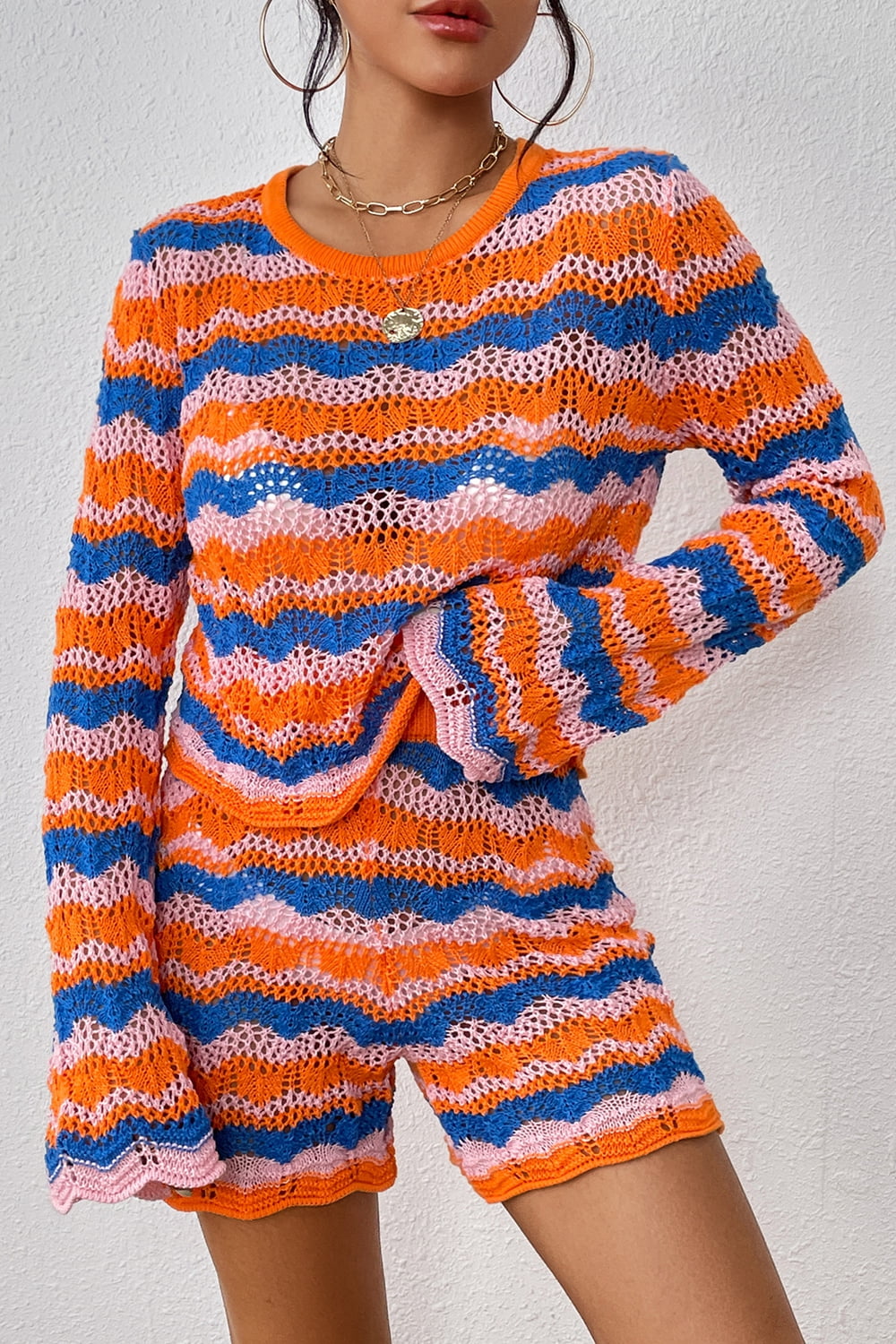 Striped Sweater and Knit Shorts Set - AllIn Computer