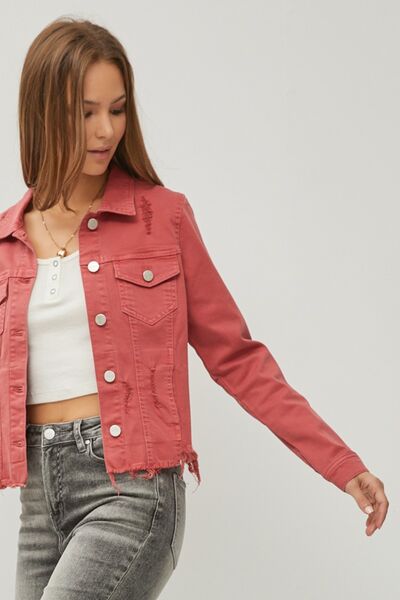 RISEN Raw Hem Button-Up Cropped Denim Jacket - AllIn Computer