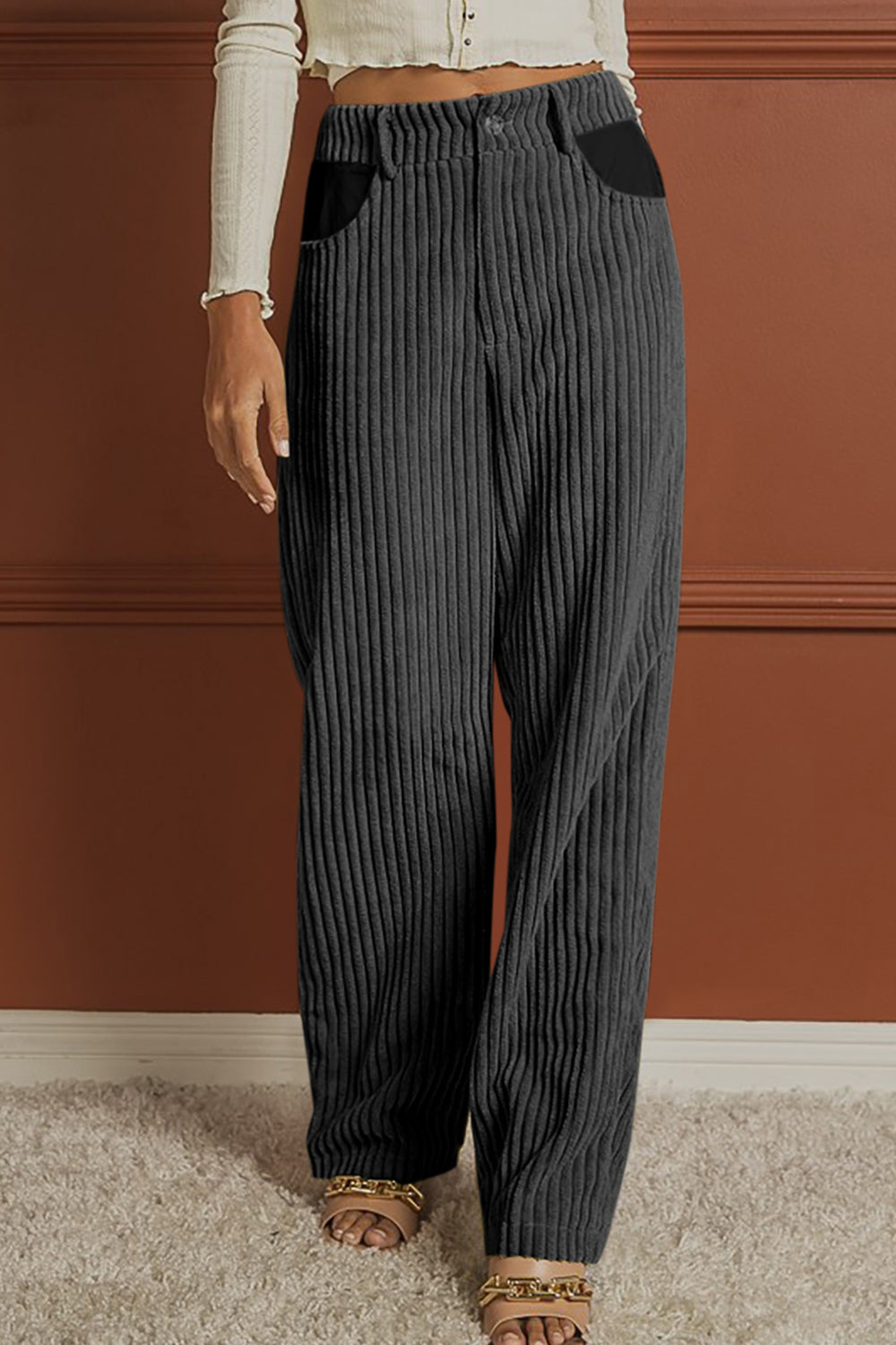 Ribbed Longline Pocketed Pants - AllIn Computer