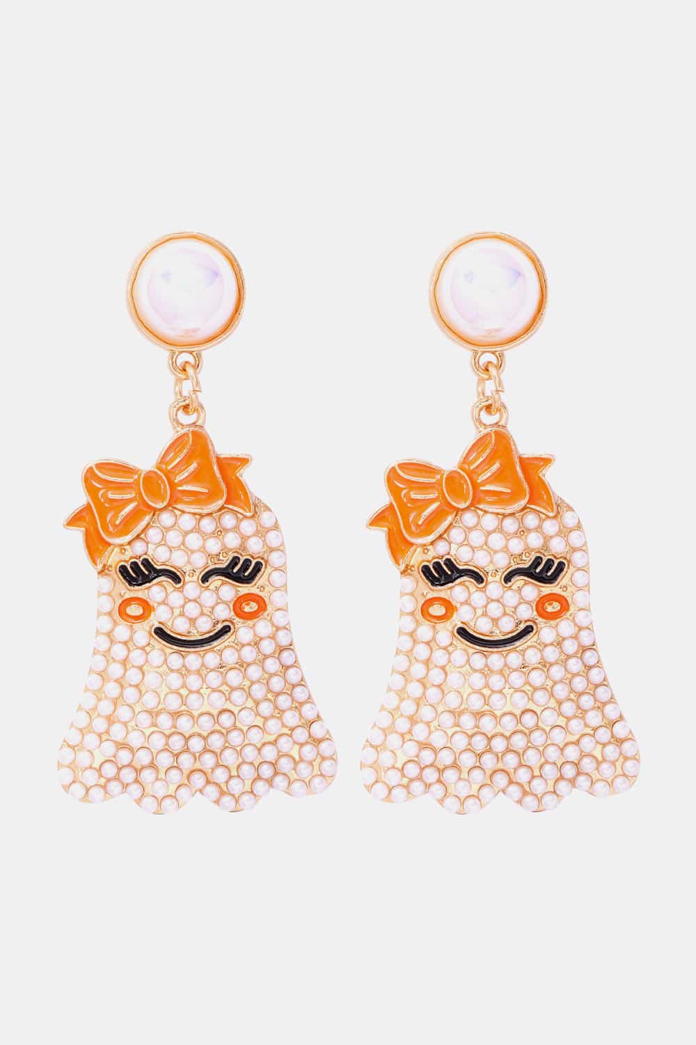 Smiling Ghost Shape Synthetic Pearl Earrings - AllIn Computer