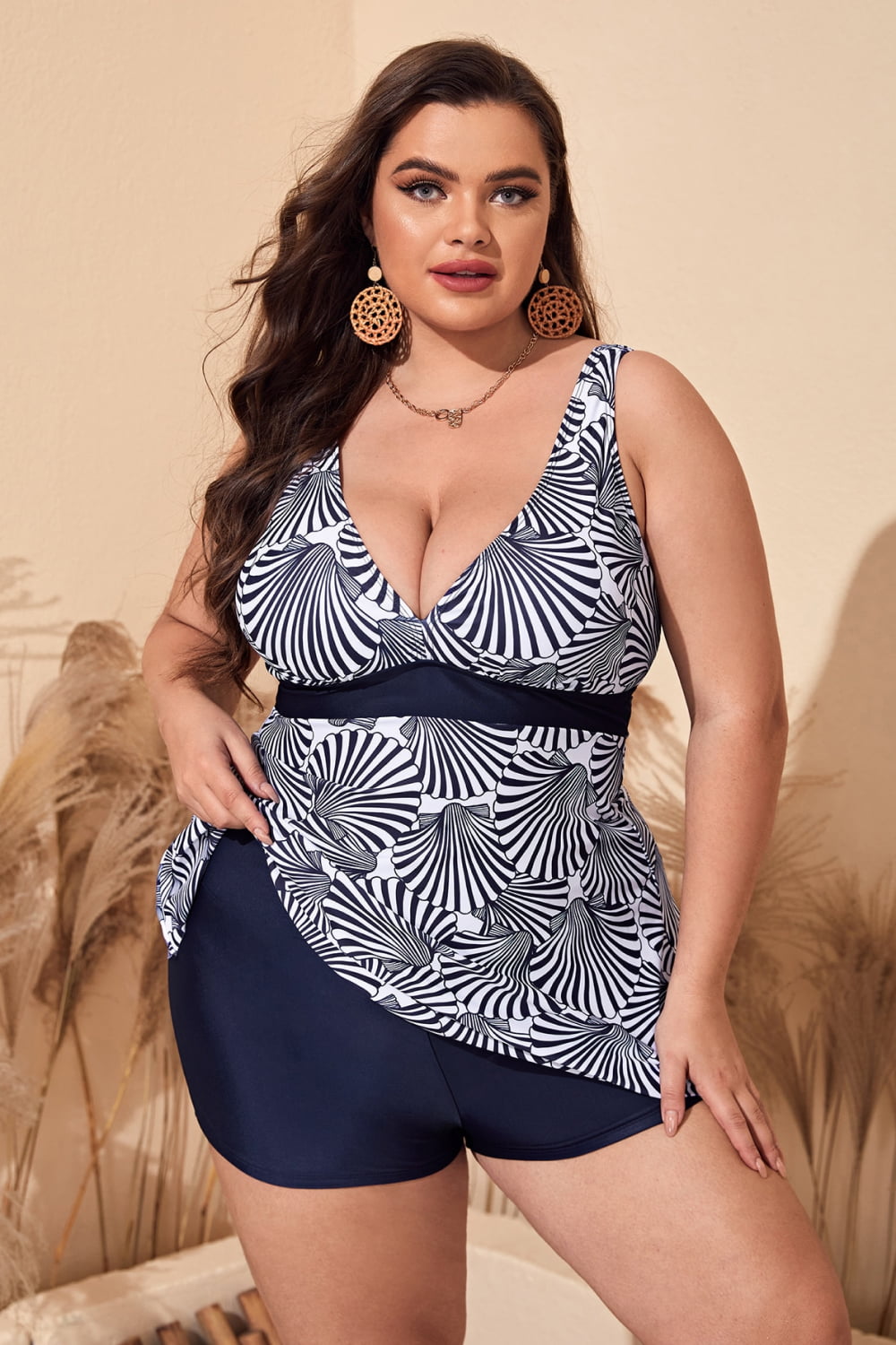 Plus Size Printed Sleeveless Top and Shorts Swim Set - AllIn Computer