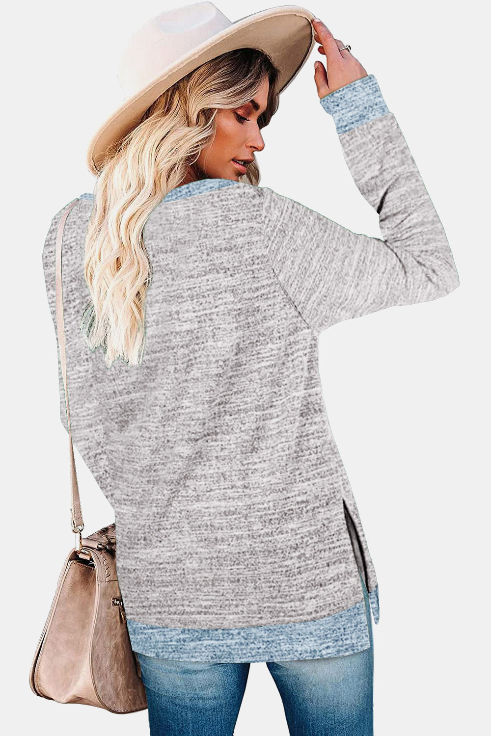 Round Neck Long Sleeve Slit T-Shirt - AllIn Computer