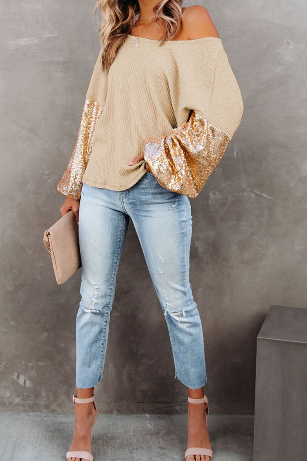 Sequin Waffle-Knit Blouse - AllIn Computer