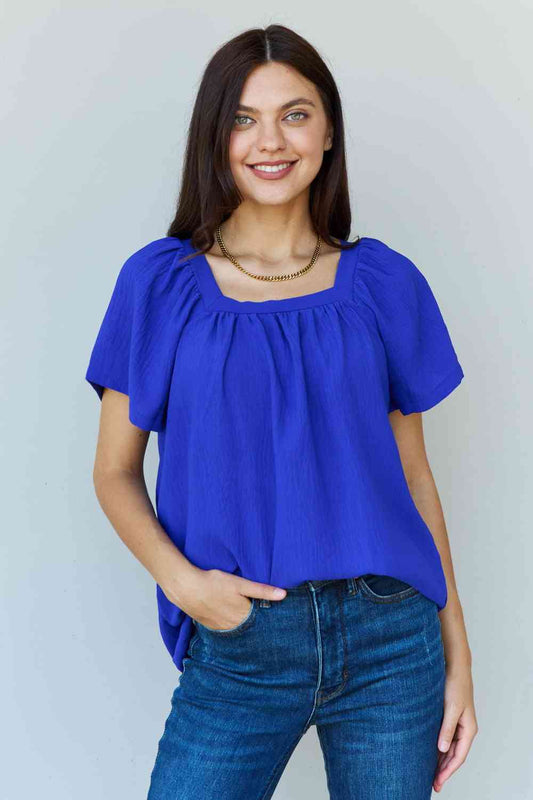Ninexis Keep Me Close Square Neck Short Sleeve Blouse in Royal - AllIn Computer