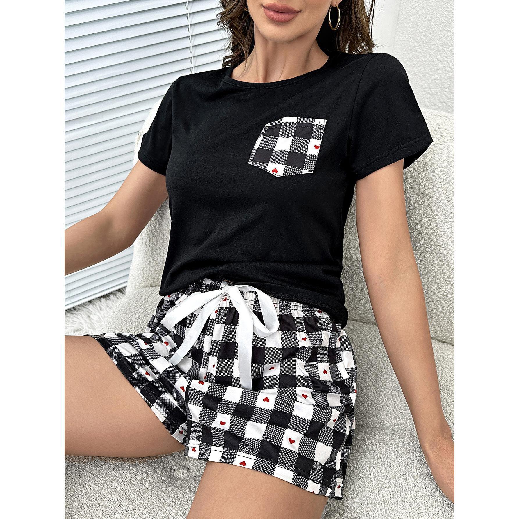 Plaid Heart Top and Shorts Lounge Set - AllIn Computer