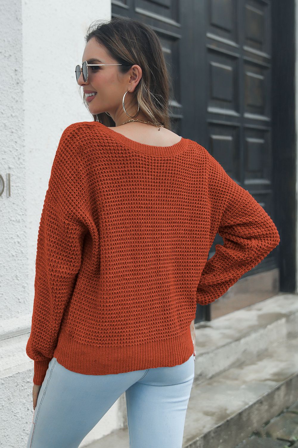 Crisscross Surplice Neck Long Sleeve Sweater - AllIn Computer