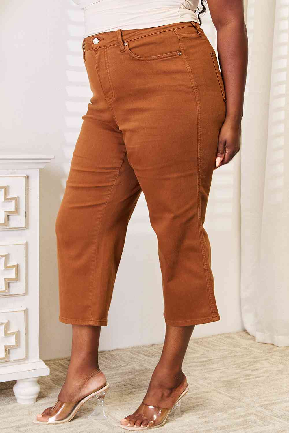 Judy Blue Full Size Tummy Control Garment Dyed Wide Cropped Jeans - AllIn Computer