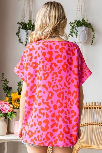 First Love Leopard V-Neck Short Sleeve Woven Top - AllIn Computer