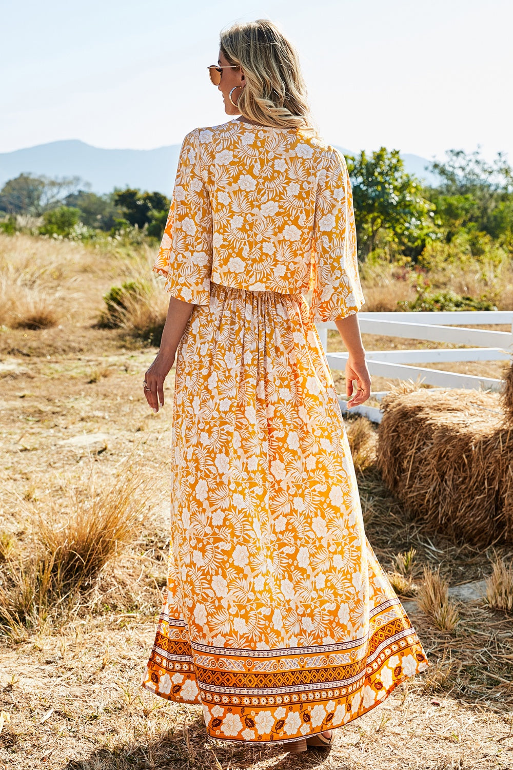Printed Half Sleeve Top and Slit Skirt Set - AllIn Computer