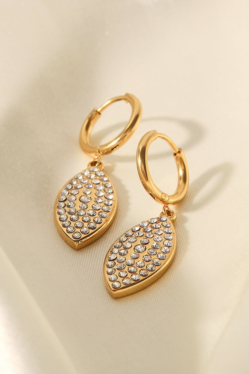 Inlaid Rhinestone Leaf Drop Earrings - AllIn Computer