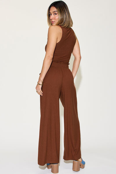 Basic Bae Full Size Ribbed Tank and Wide Leg Pants Set - AllIn Computer