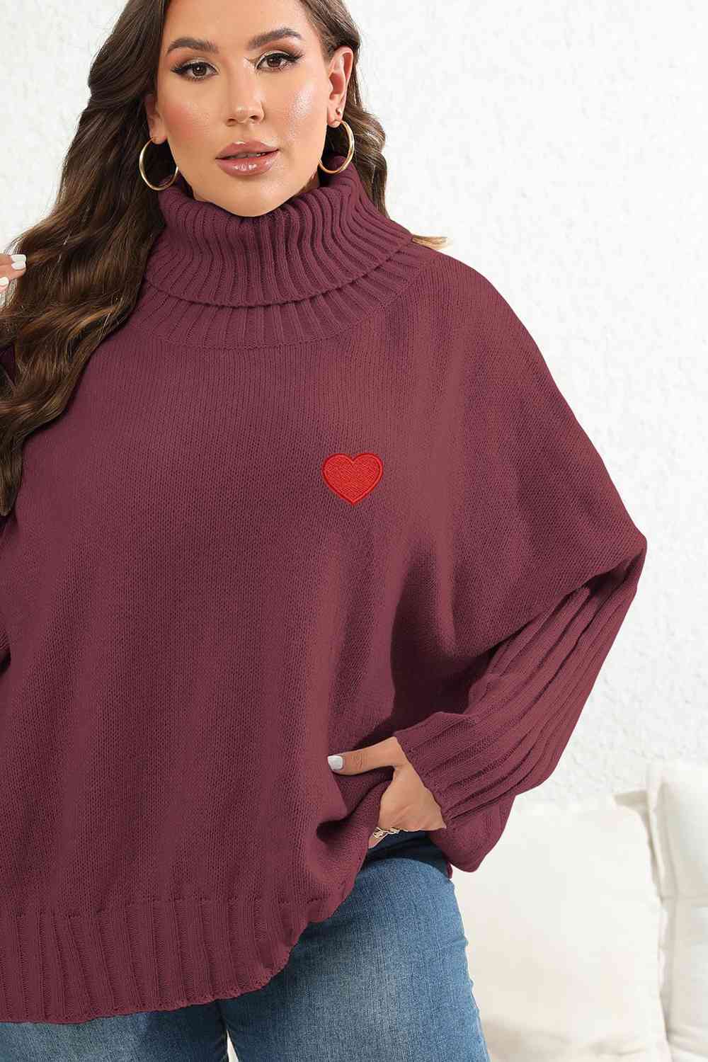 Plus Size Turtle Neck Long Sleeve Sweater - AllIn Computer