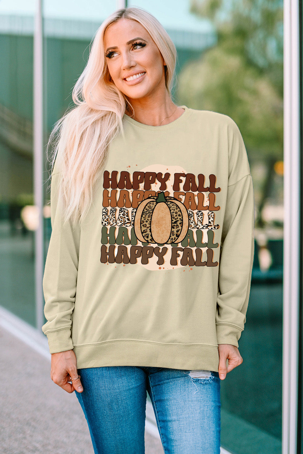 HAPPY FALL Pumpkin Dropped Shoulder Sweatshirt - AllIn Computer