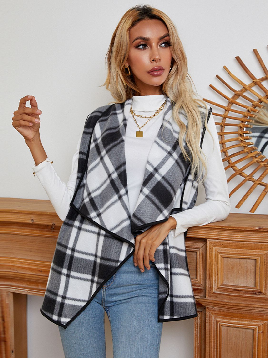 Plaid Open Front Vest - AllIn Computer