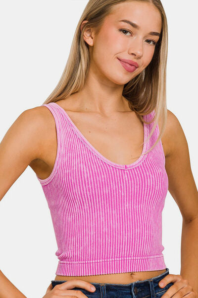 Zenana Washed Ribbed Cropped Tank - AllIn Computer
