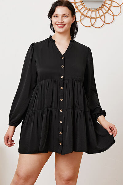 Ruffled Button Up Long Sleeve Tiered Shirt - AllIn Computer